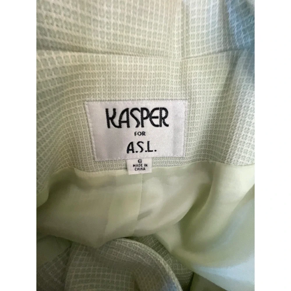 Vintage Kasper for A.S.L. Womens Skirt Suit 8 Sage Green Check Short Sleeve